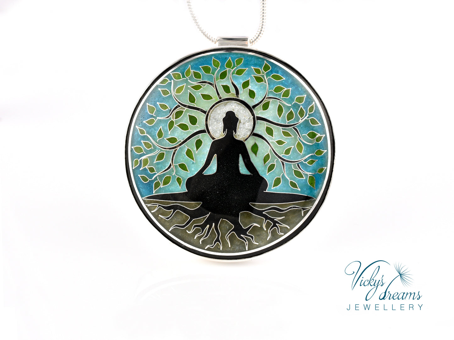 Buddha tree, cloisonne necklace