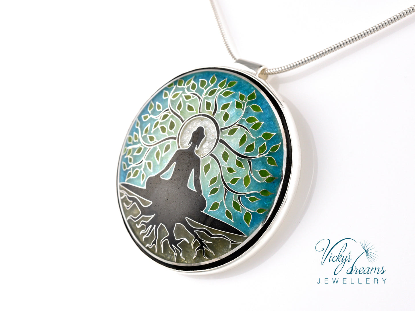 Buddha tree, cloisonne necklace