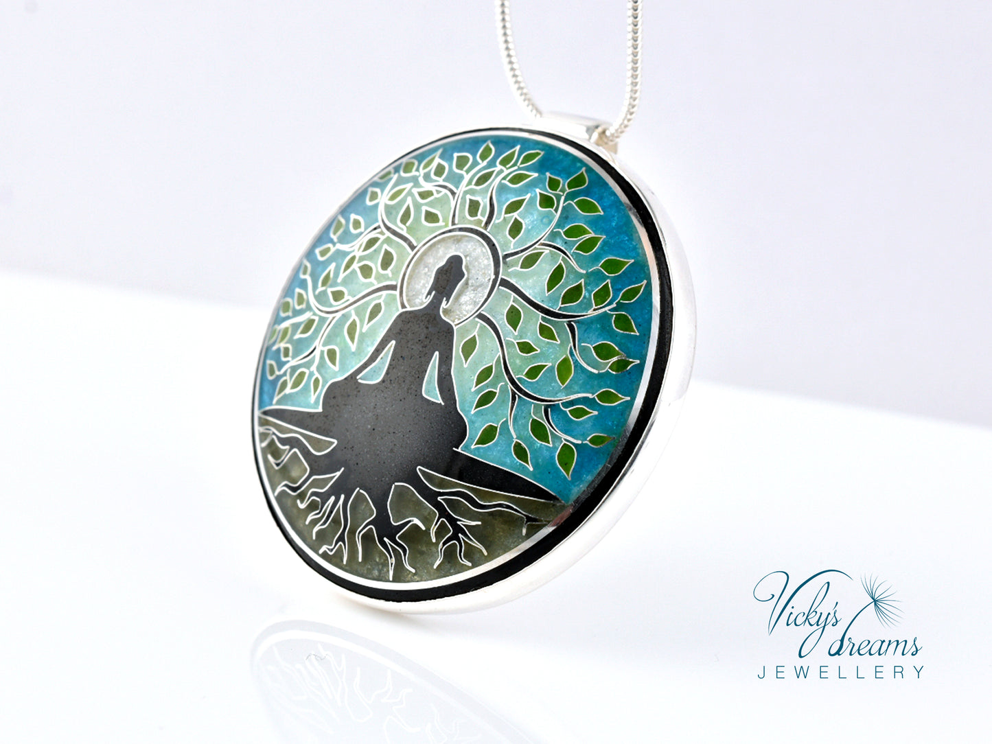 Buddha tree, cloisonne necklace