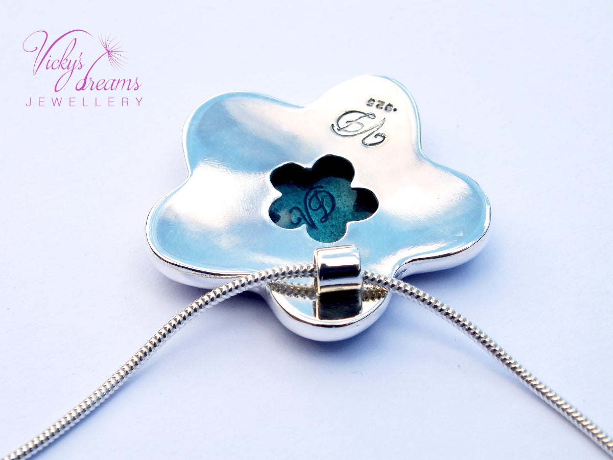 coisonne enamel, pink flower botanical design pendant