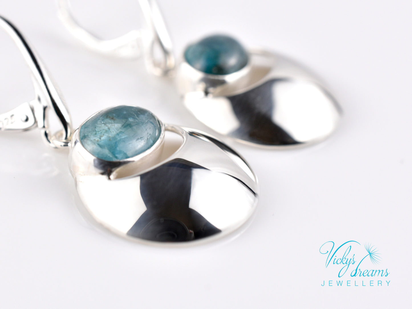 Handmade Moon & Natural Apatite Gemstone Earrings – 925 Sterling Silver Unique Jewelry
