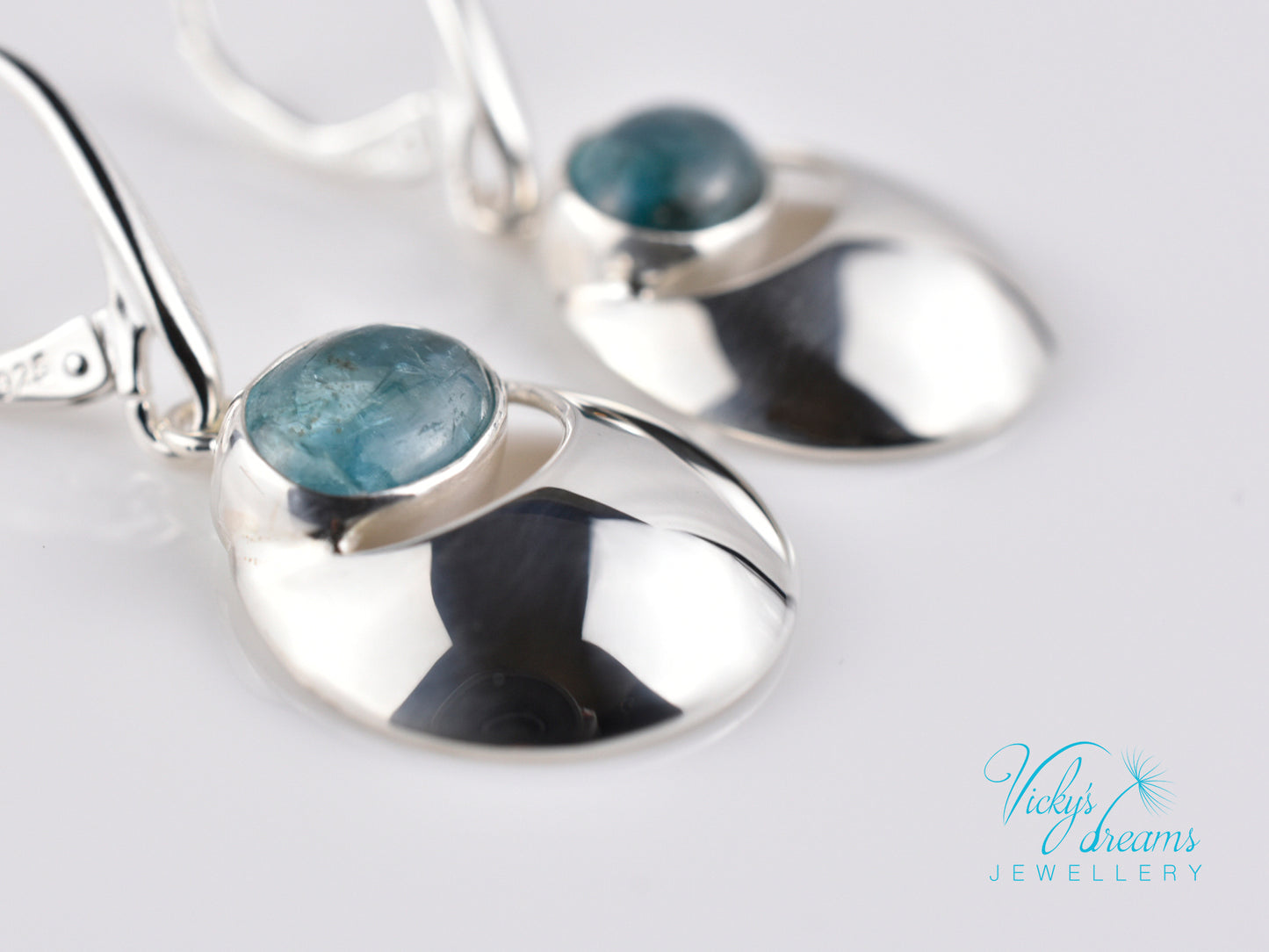 Handmade Moon & Natural Apatite Gemstone Earrings – 925 Sterling Silver Unique Jewelry