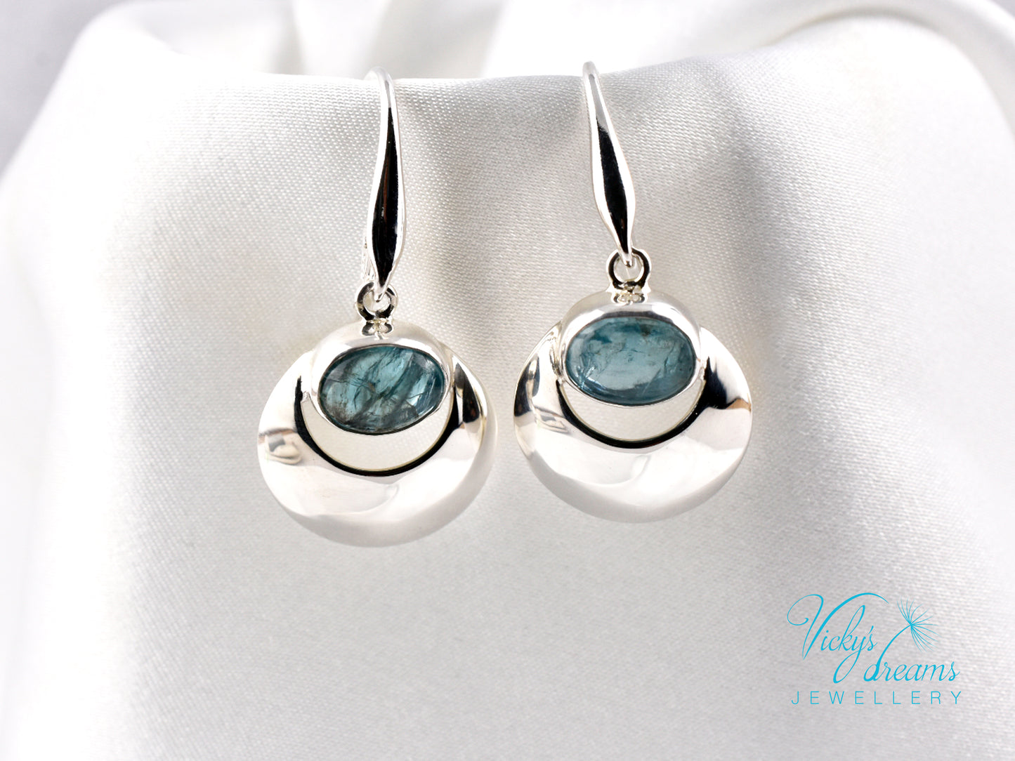 Handmade Moon & Natural Apatite Gemstone Earrings – 925 Sterling Silver Unique Jewelry