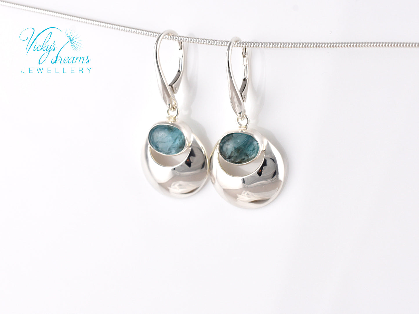 Handmade Moon & Natural Apatite Gemstone Earrings – 925 Sterling Silver Unique Jewelry