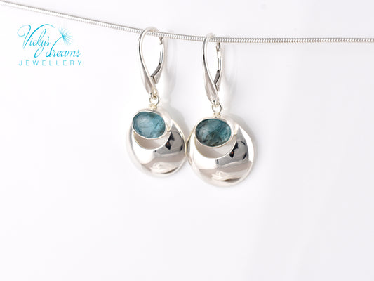 Handmade Moon & Natural Apatite Gemstone Earrings – 925 Sterling Silver Unique Jewelry