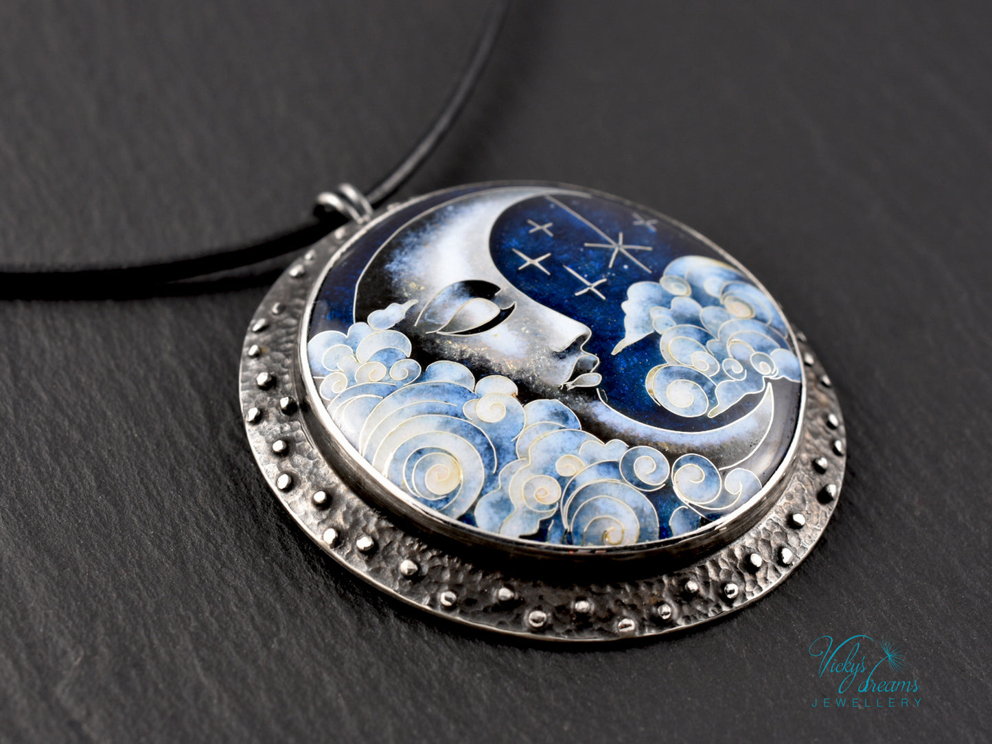 Moon and Stars  Cloisonné Enamel Botanical  Cloisonné enamel pendant