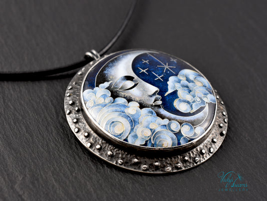 Moon and Stars  Cloisonné Enamel Botanical  Cloisonné enamel pendant