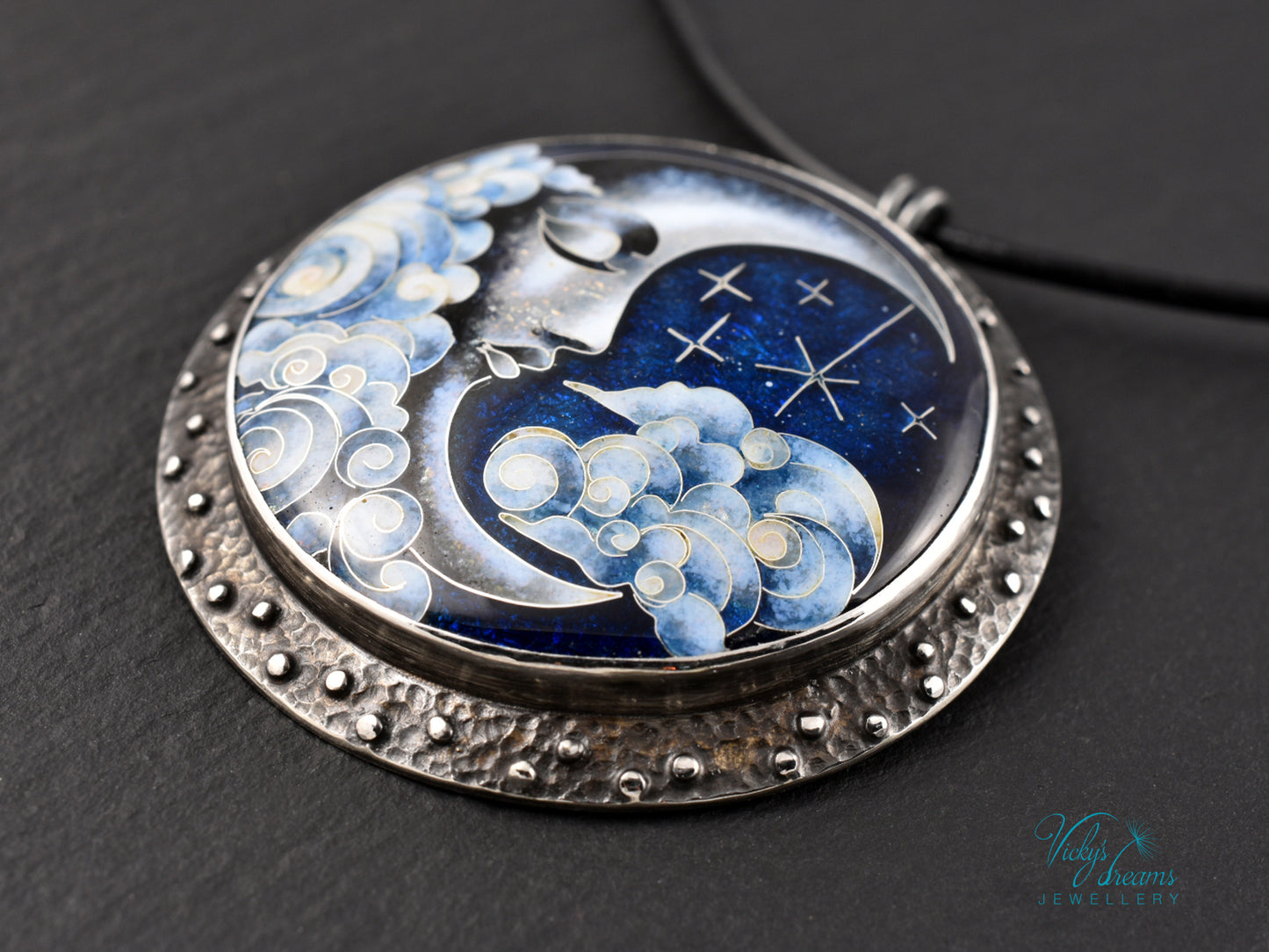 Moon and Stars  Cloisonné Enamel Botanical  Cloisonné enamel pendant