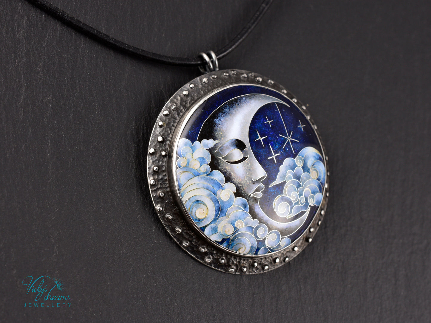 Moon and Stars  Cloisonné Enamel Botanical  Cloisonné enamel pendant