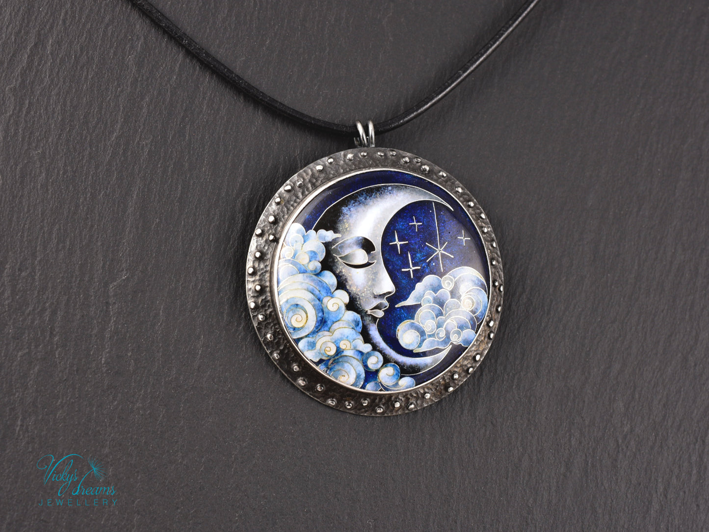 Moon and Stars  Cloisonné Enamel Botanical  Cloisonné enamel pendant