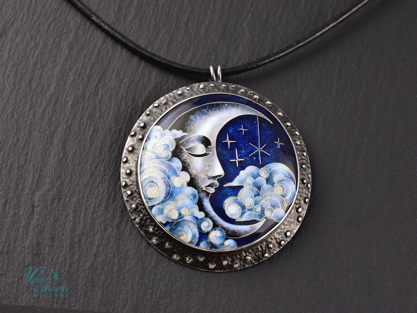 Moon and Stars  Cloisonné Enamel Botanical  Cloisonné enamel pendant