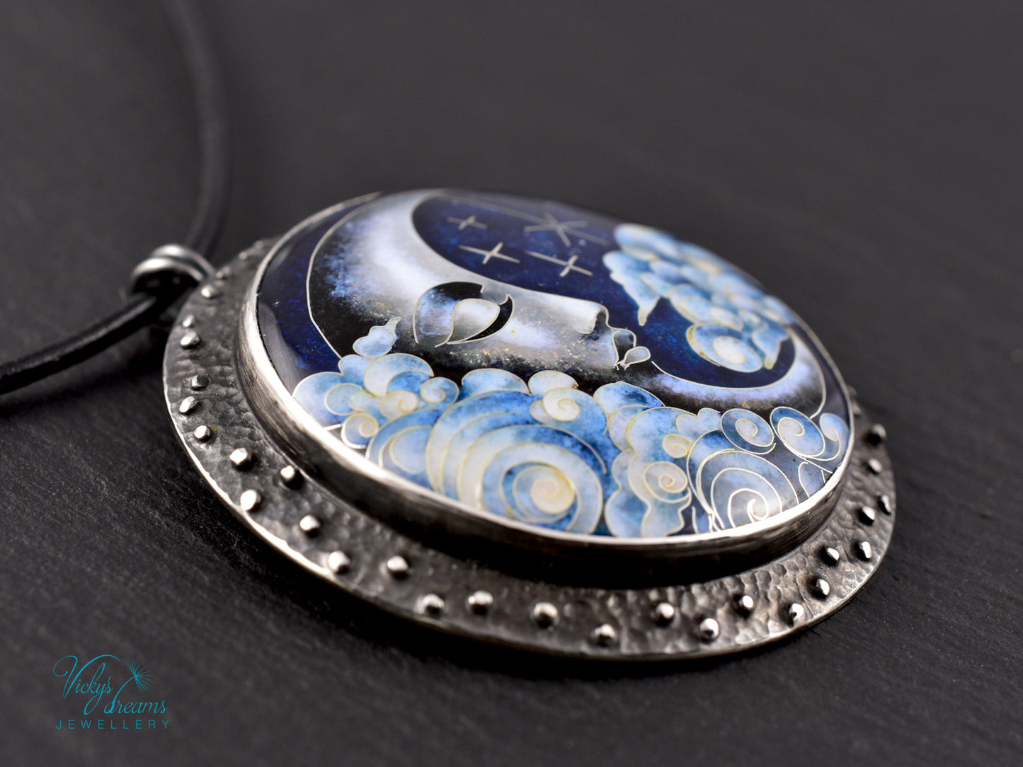Moon and Stars  Cloisonné Enamel Botanical  Cloisonné enamel pendant