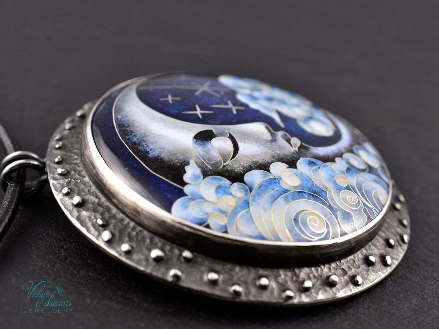 Moon and Stars  Cloisonné Enamel Botanical  Cloisonné enamel pendant