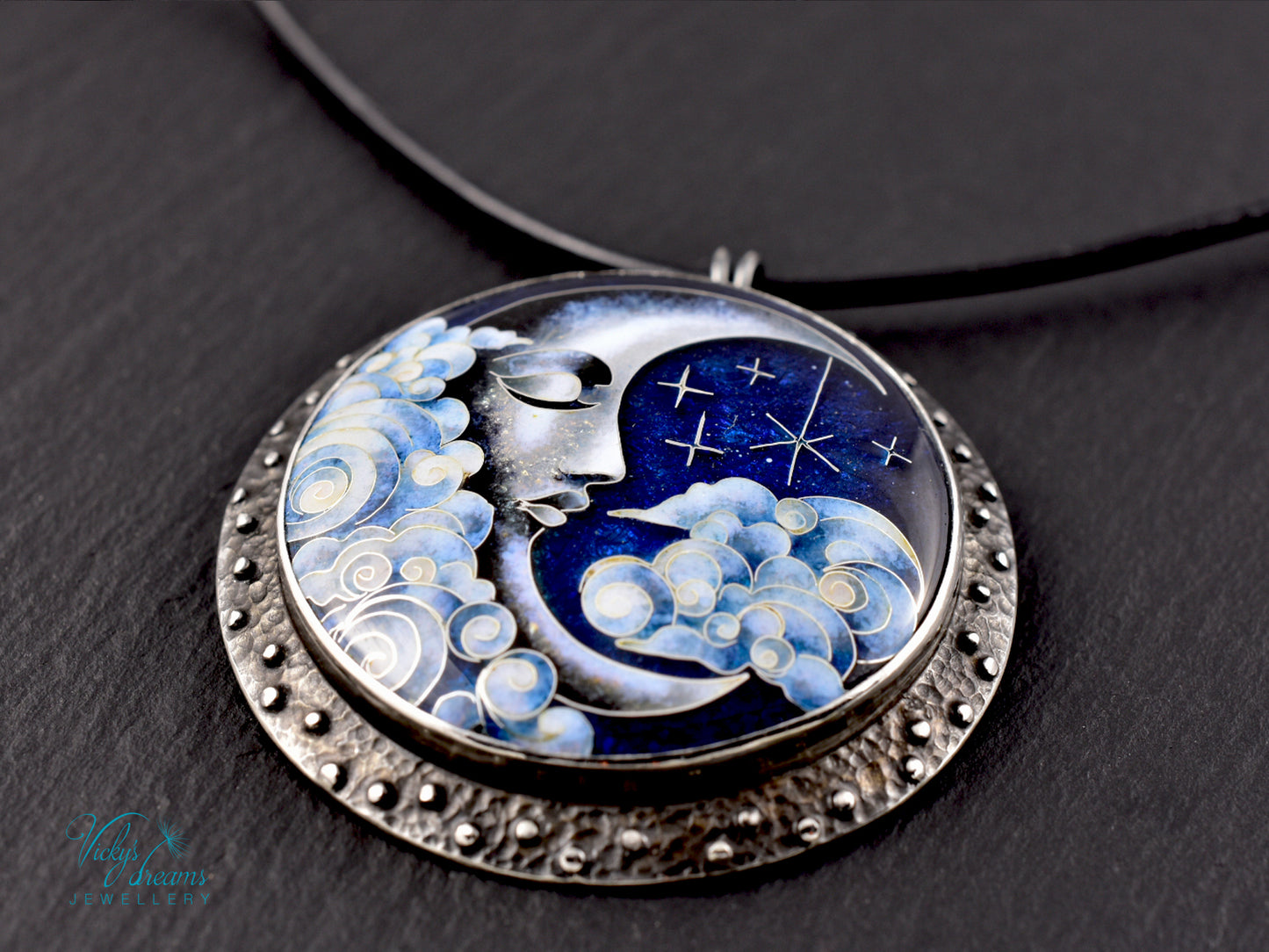 Moon and Stars  Cloisonné Enamel Botanical  Cloisonné enamel pendant