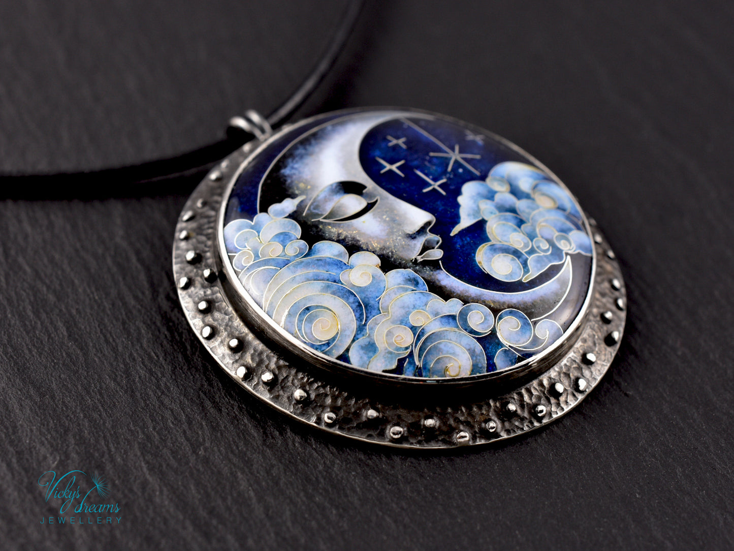 Moon and Stars  Cloisonné Enamel Botanical  Cloisonné enamel pendant