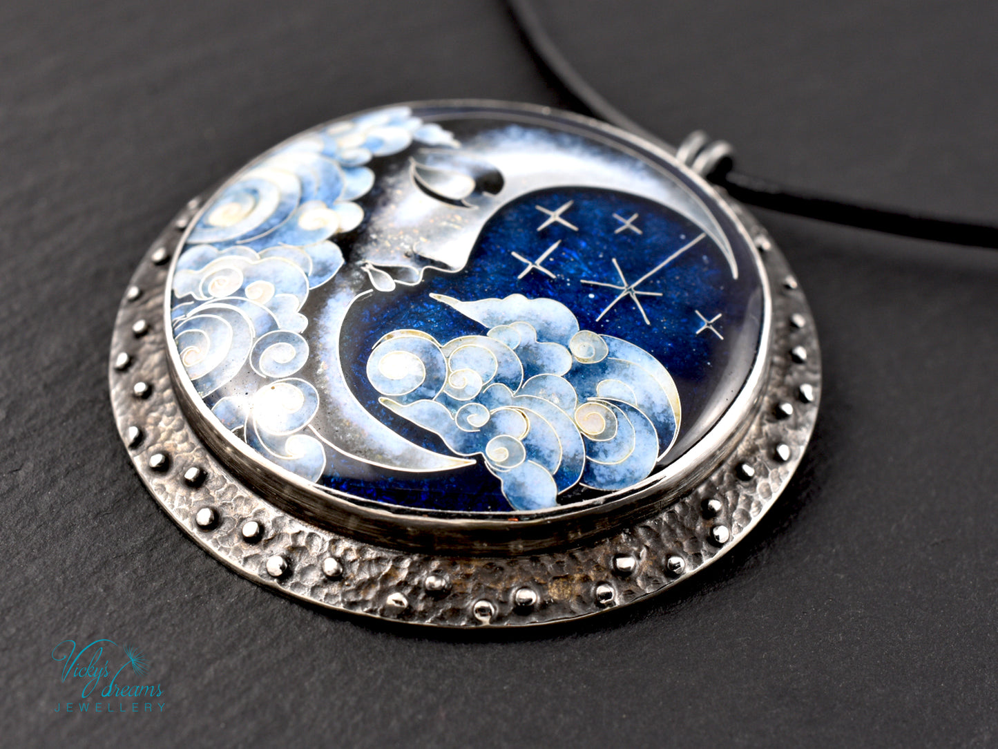 Moon and Stars  Cloisonné Enamel Botanical  Cloisonné enamel pendant