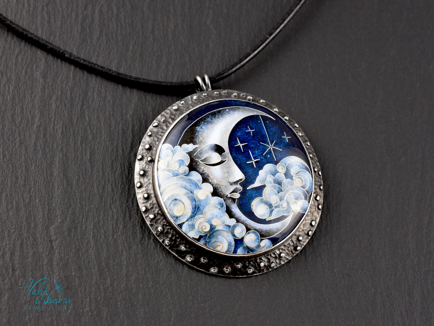 Moon and Stars  Cloisonné Enamel Botanical  Cloisonné enamel pendant
