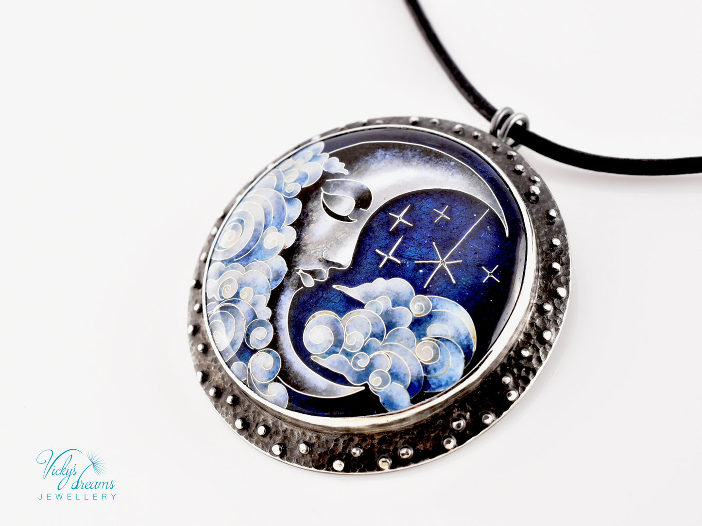 Moon and Stars  Cloisonné Enamel Botanical  Cloisonné enamel pendant