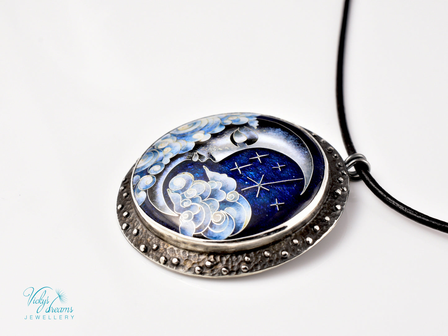 Moon and Stars  Cloisonné Enamel Botanical  Cloisonné enamel pendant