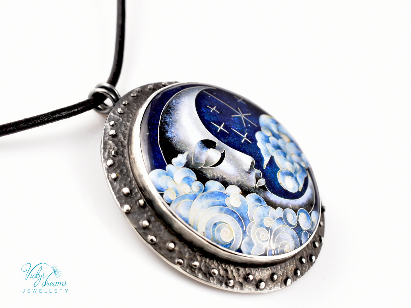 Moon and Stars  Cloisonné Enamel Botanical  Cloisonné enamel pendant