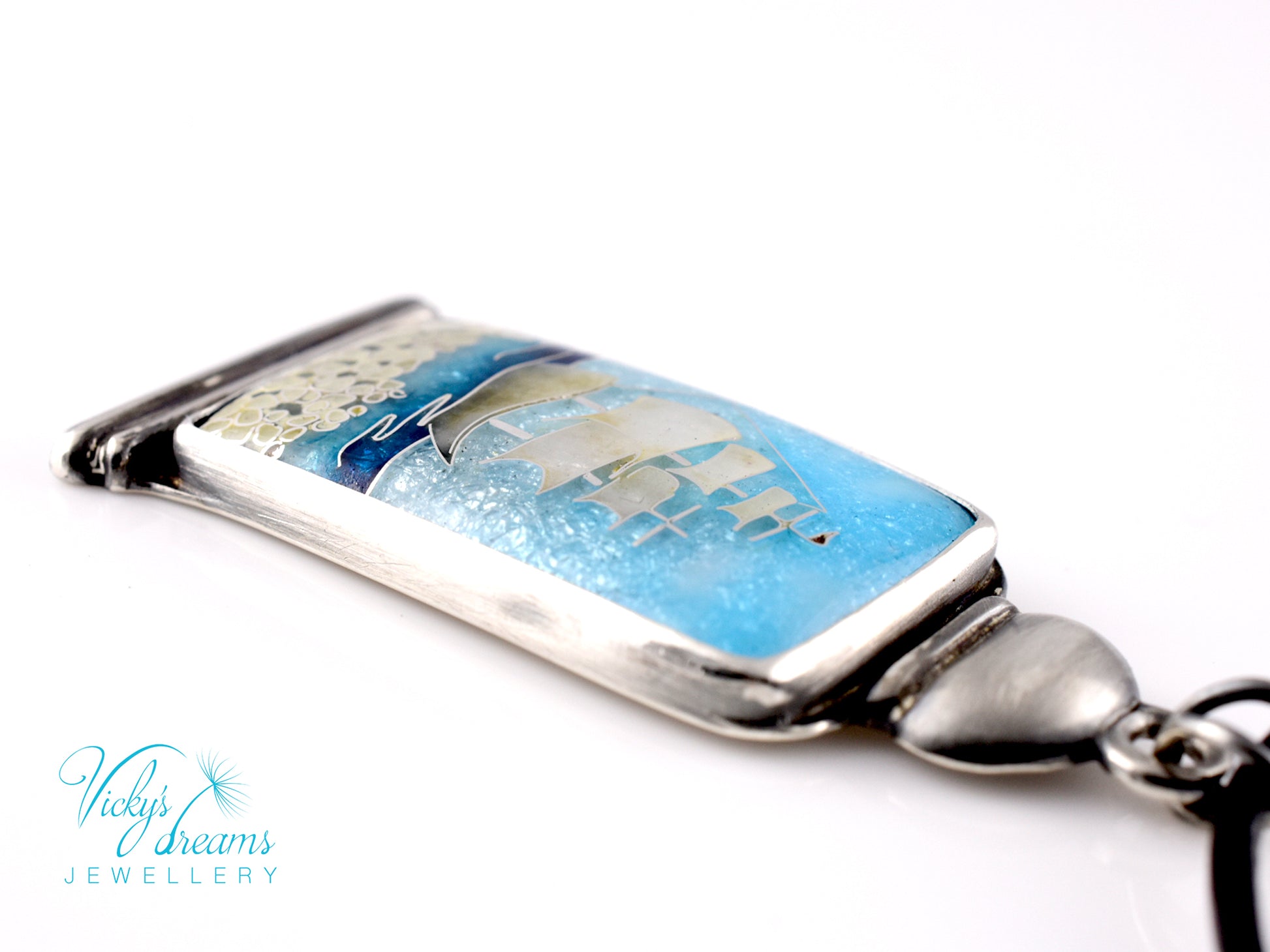 Bright blue Cloisonné enamel necklace with Sea in the Bottle design