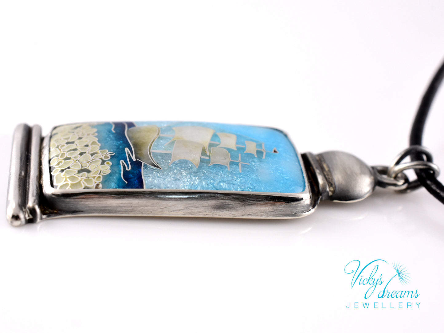 Bright blue Cloisonné enamel necklace with Sea in the Bottle design