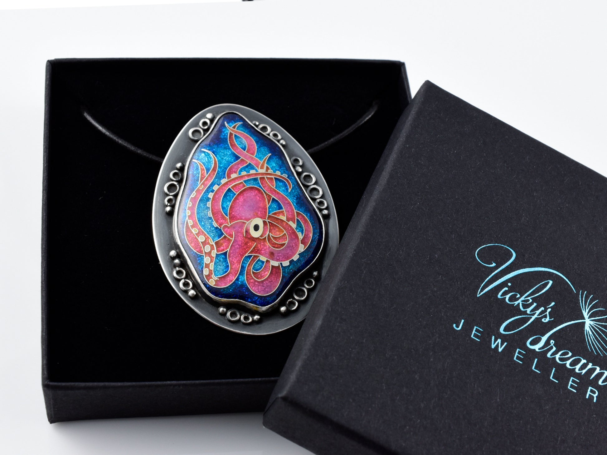 Artisan cloisonné silver pendant with marine life design