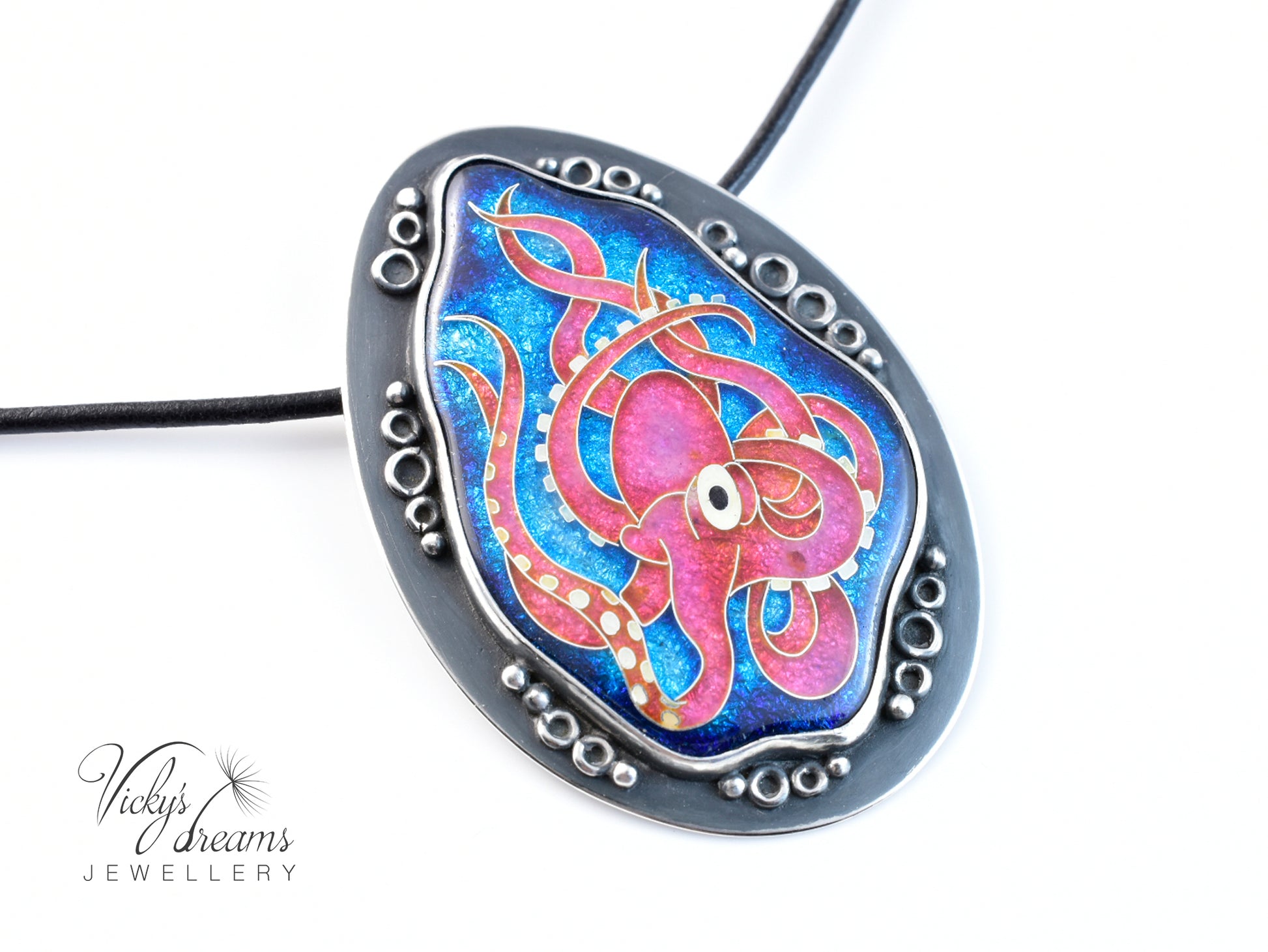 Artisan cloisonné silver pendant with marine life design