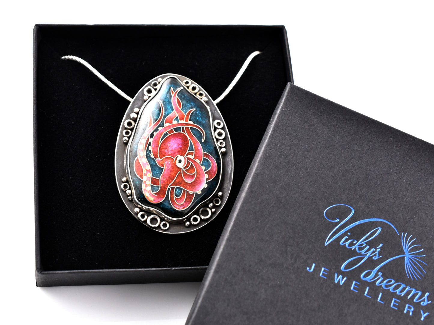Artisan cloisonné silver pendant with marine life design