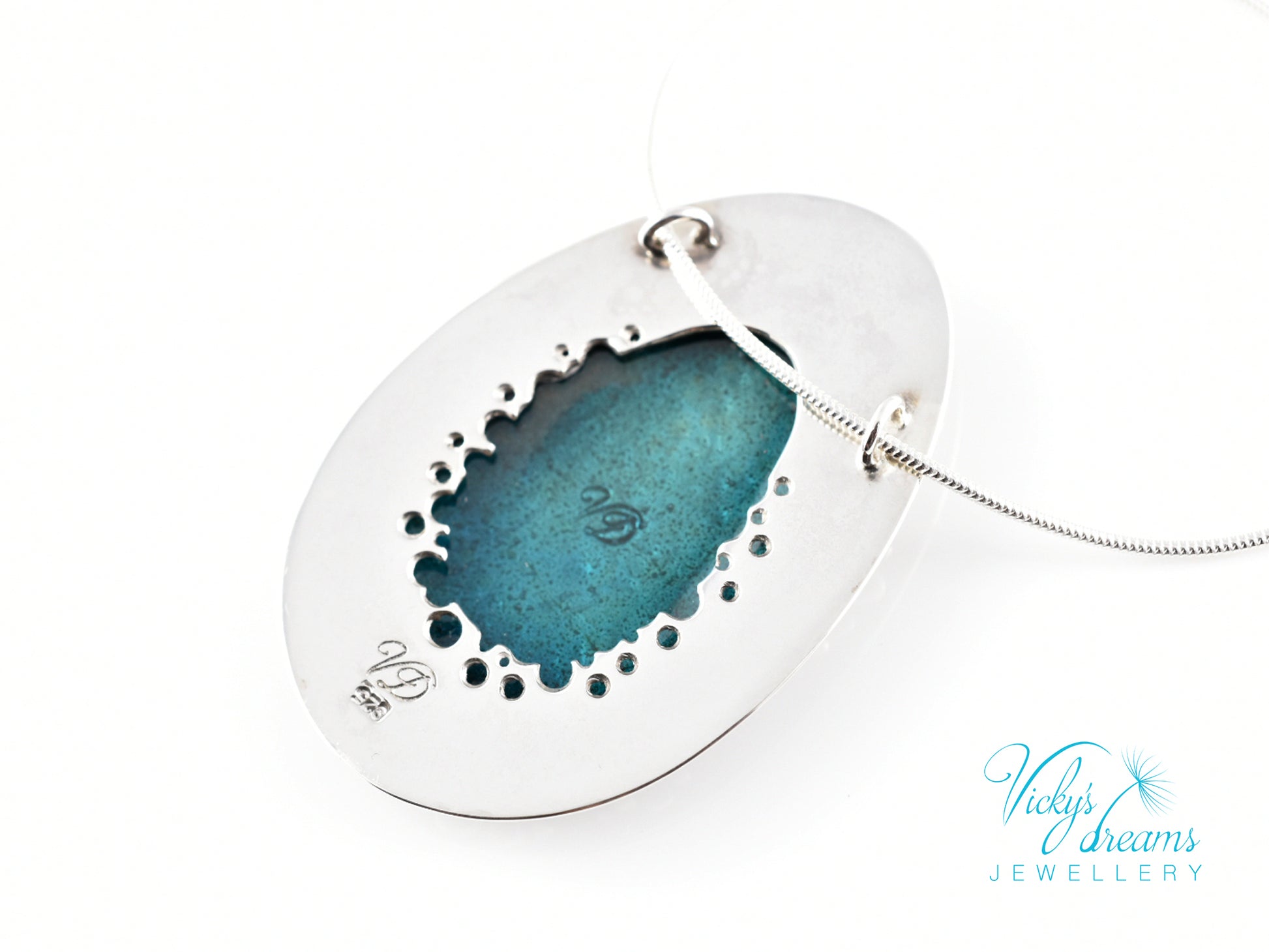 Artisan cloisonné silver pendant with marine life design