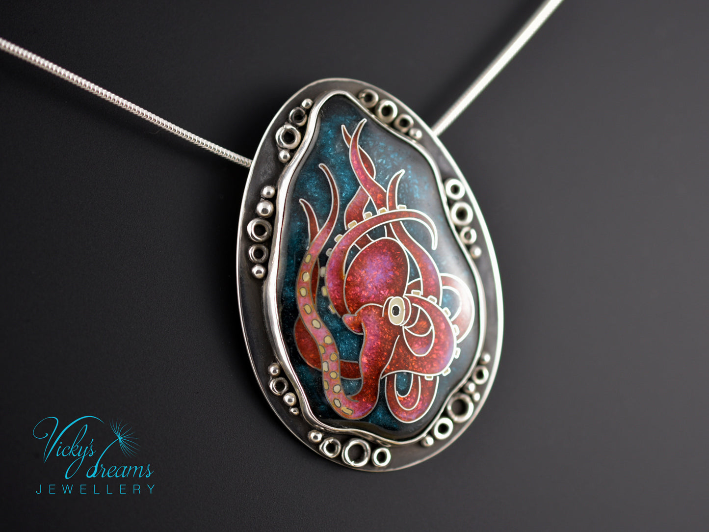 Artisan cloisonné silver pendant with marine life design