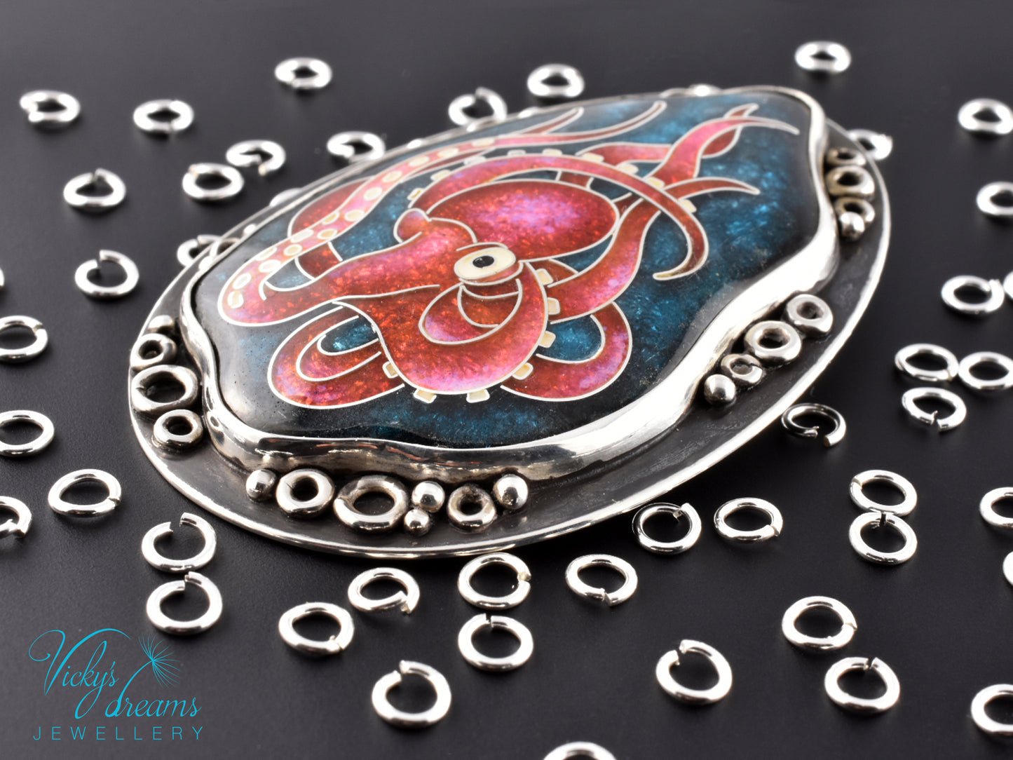 Handmade Cloisonné Octopus Pendant Necklace – Sterling Silver Enamel Jewelry