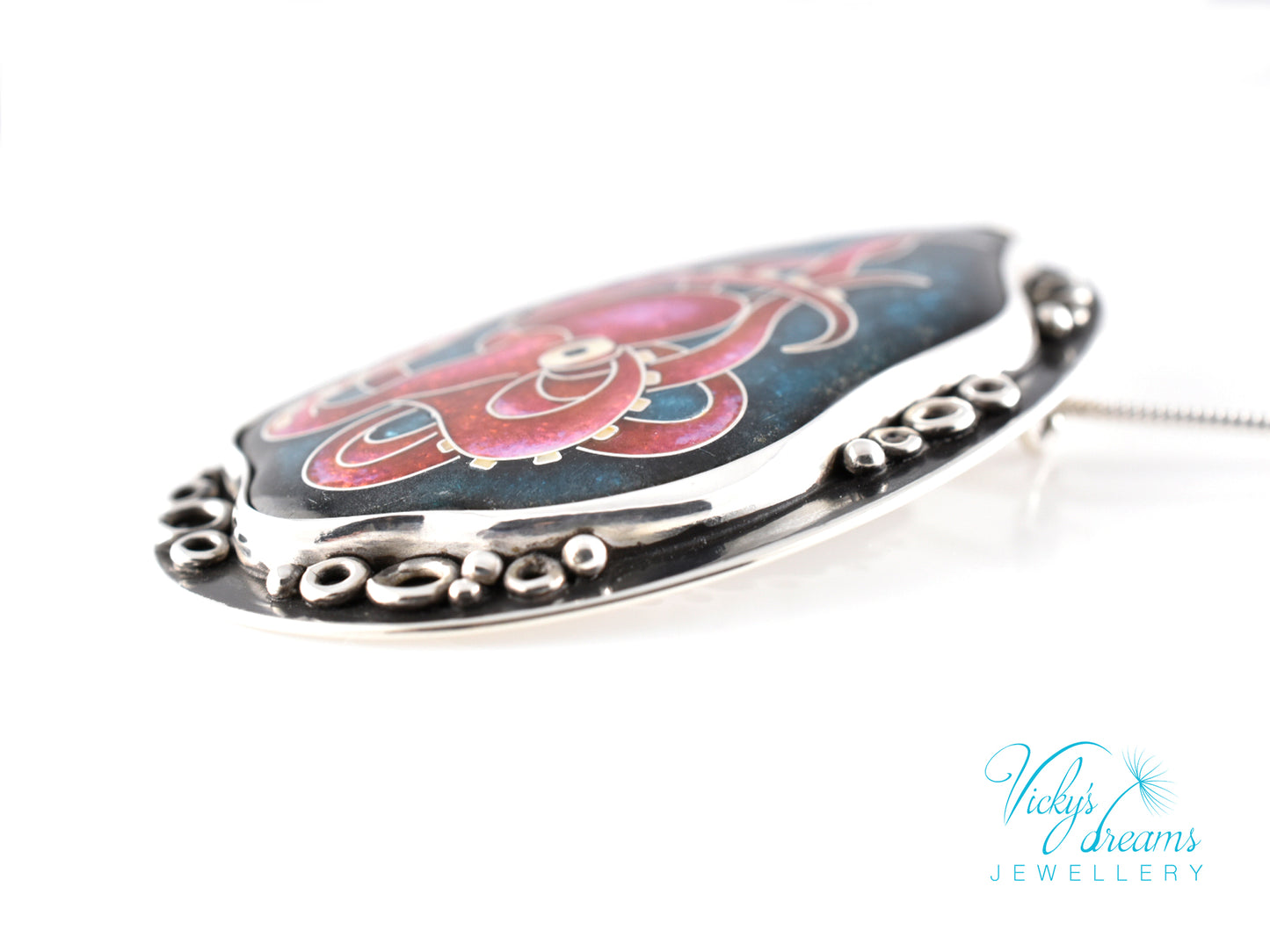 Artisan cloisonné silver pendant with marine life design