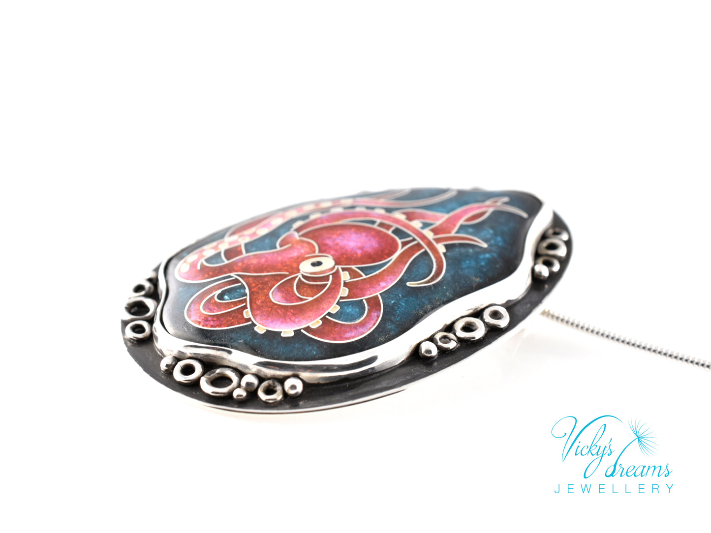 Artisan cloisonné silver pendant with marine life design