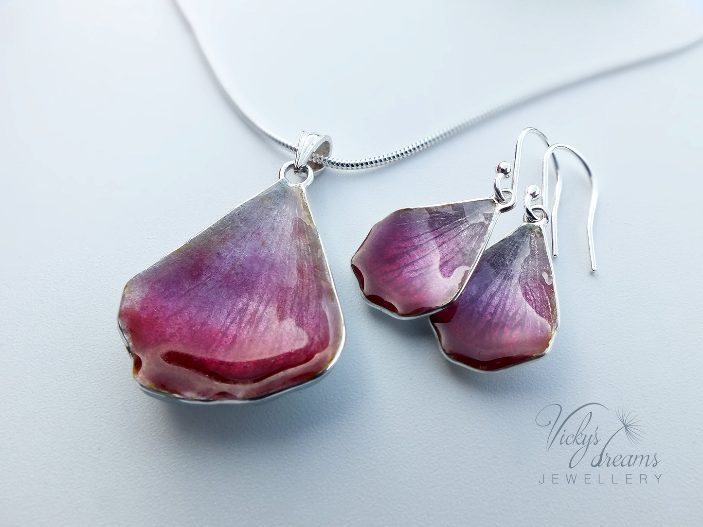 Handmade Pink Flower Petal Earrings – Fine Silver Enamel