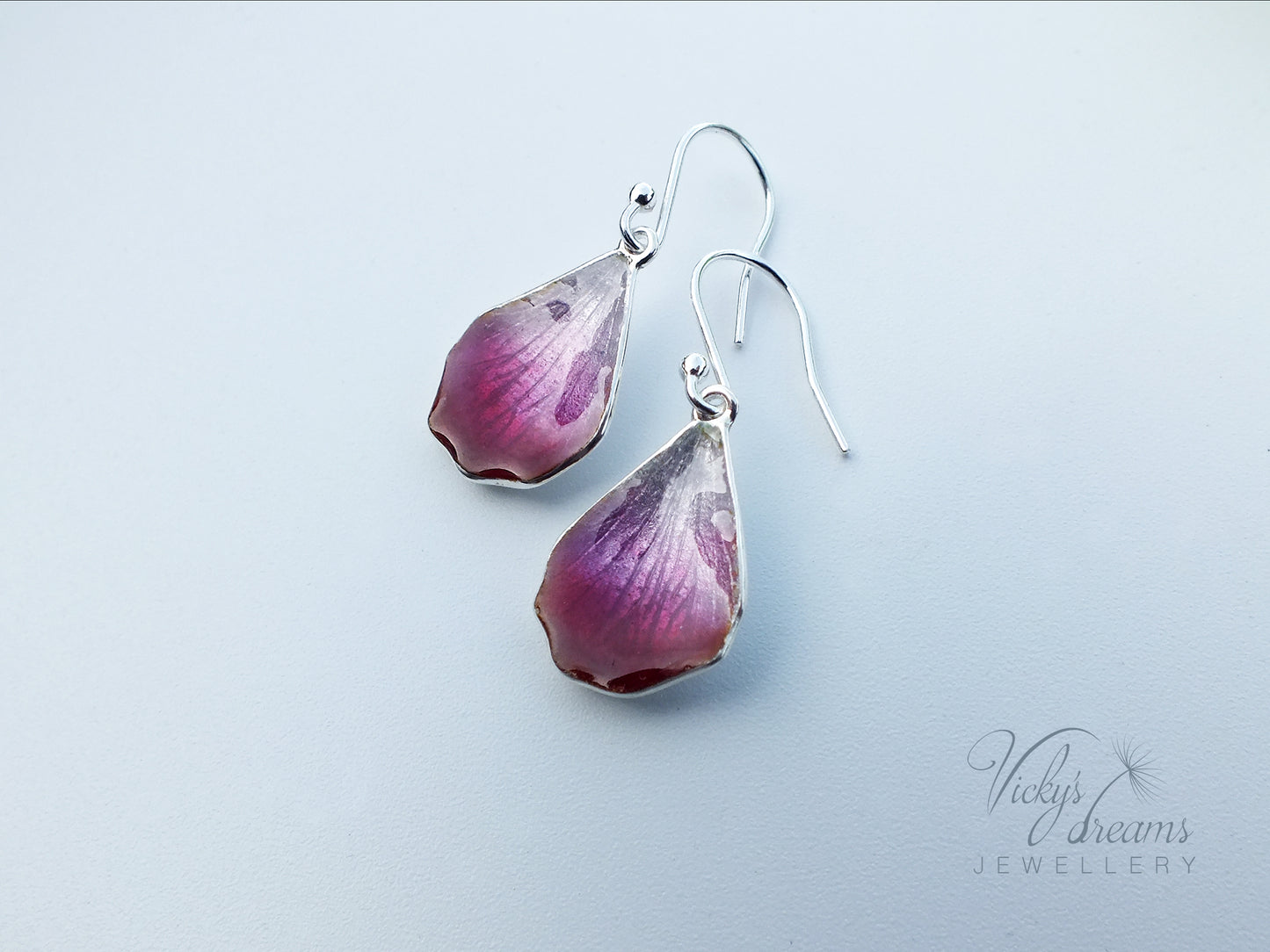 Handmade Pink Flower Petal Earrings – Fine Silver Enamel
