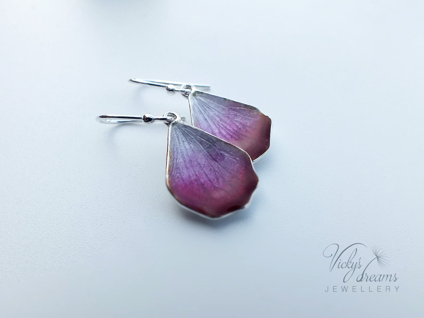 Handmade Pink Flower Petal Earrings – Fine Silver Enamel