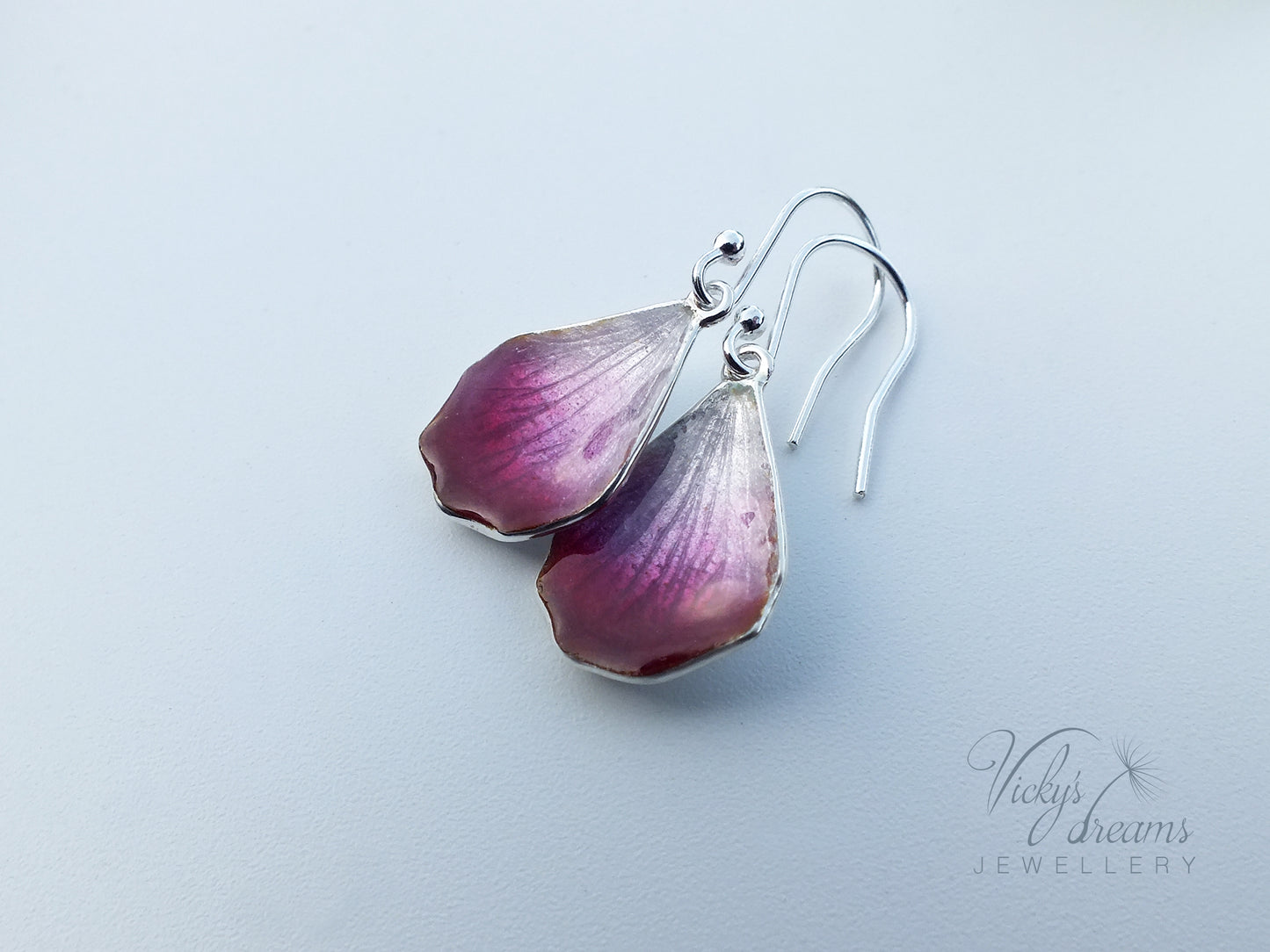 Handmade Pink Flower Petal Earrings – Fine Silver Enamel