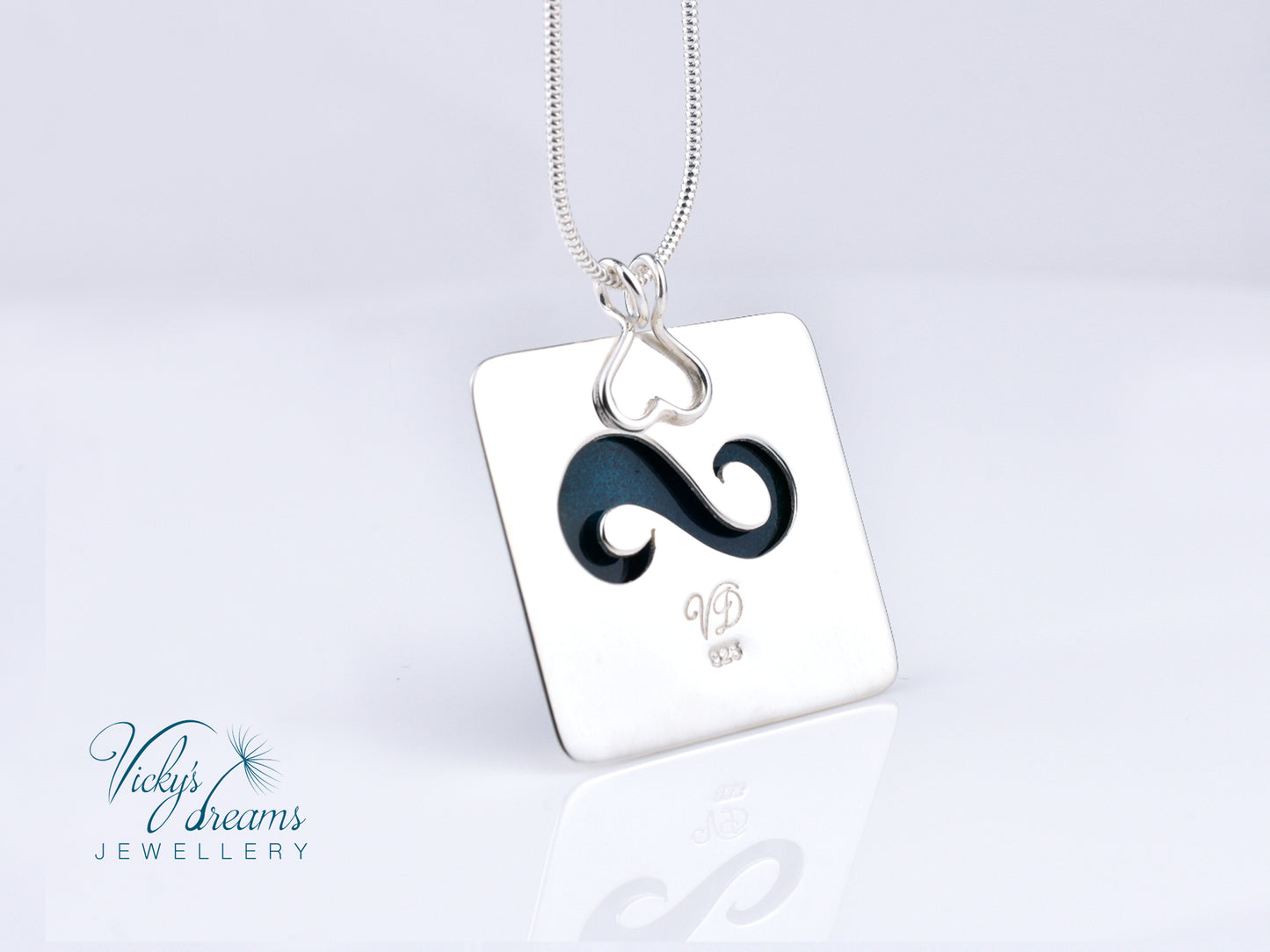 Cloisonné enamel necklace with blue and white sea wave design