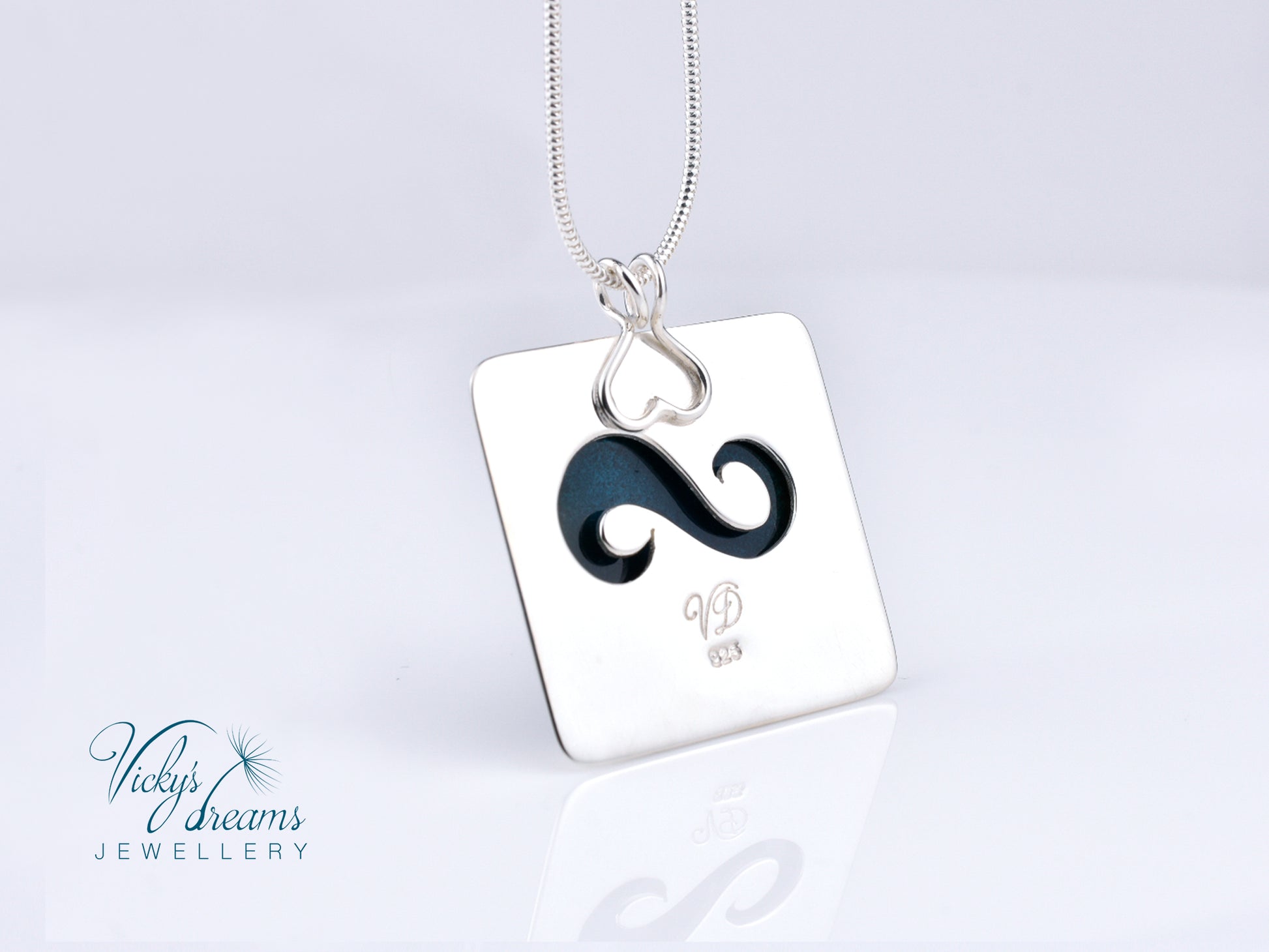 Cloisonné enamel necklace with blue and white sea wave design
