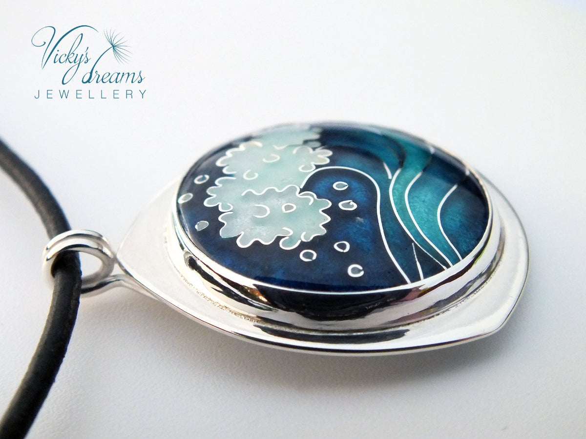 coisonne enamel, sea waves design pendant