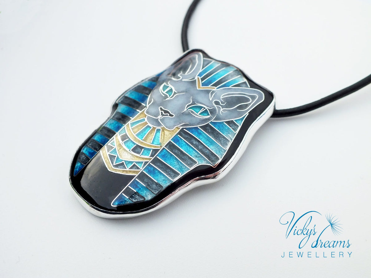 coisonne enamel, sphinx cat design pendant