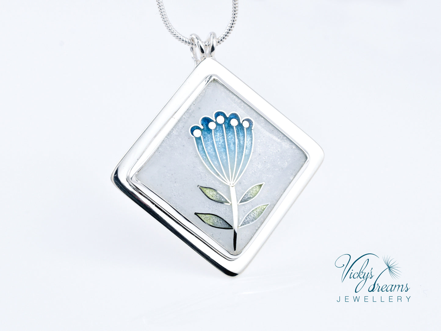 simple  little blue flower Cloisonné enamel pendant