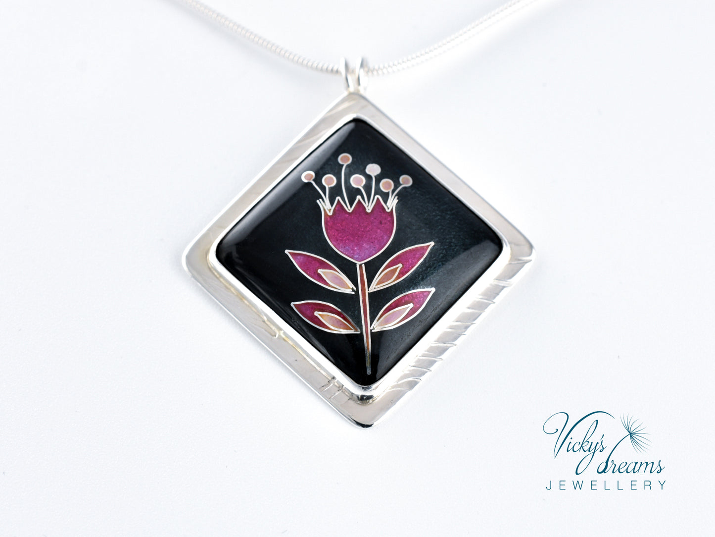 simple  little pink flower Cloisonné enamel pendant