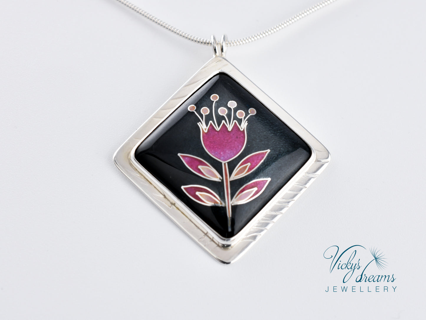simple  little pink flower Cloisonné enamel pendant