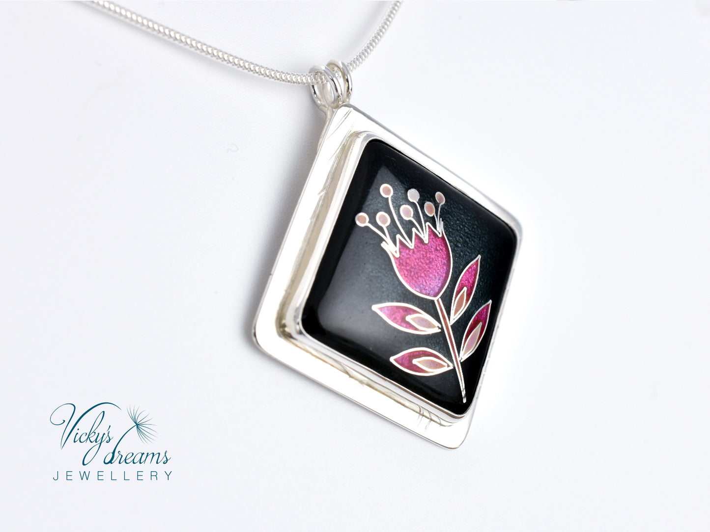 simple  little pink flower Cloisonné enamel pendant