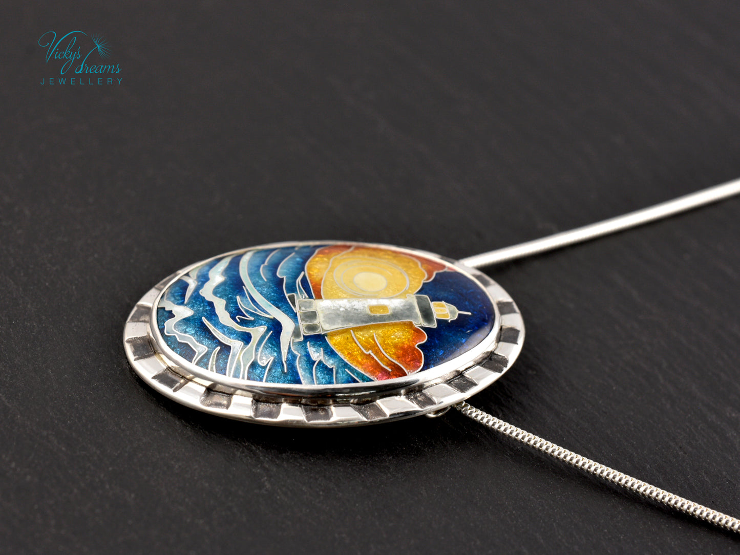 Sunset Lighthouse Cloisonné enamel pendant