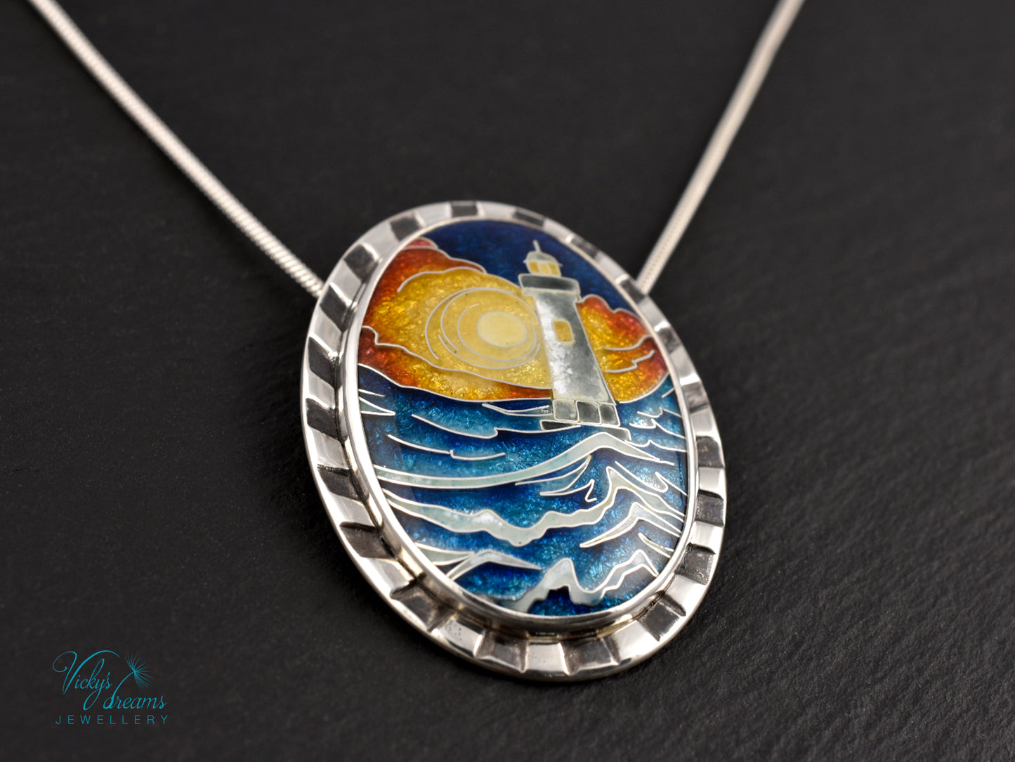 Sunset Lighthouse Cloisonné enamel pendant