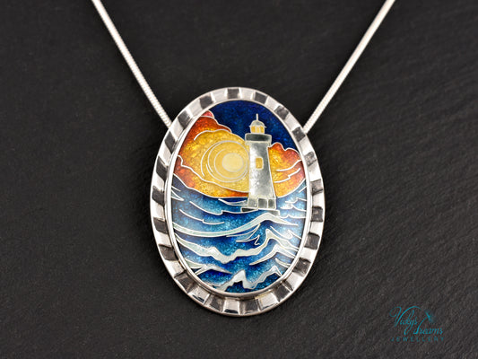 Sunset Lighthouse Cloisonné enamel pendant