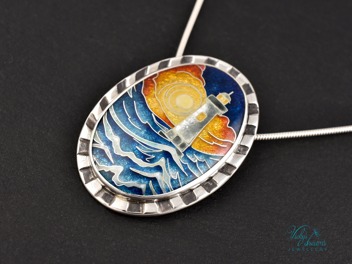 Sunset Lighthouse Cloisonné enamel pendant